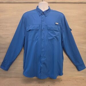 Ocean Coast Blue Long Sleeve Button Down Fishing Shirt Size Large Good Condition